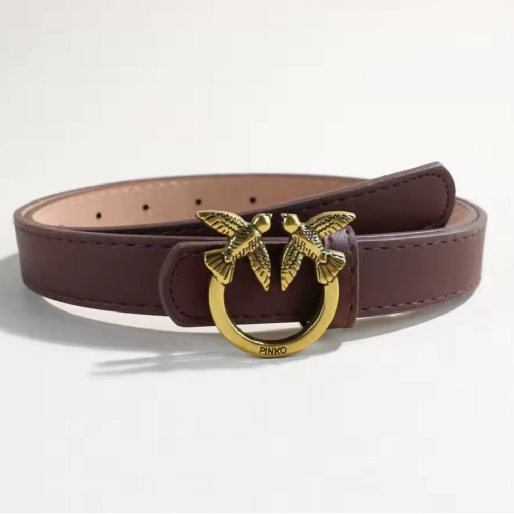 105 cm Brown pu Leather Belt with Gold Bird Buckle